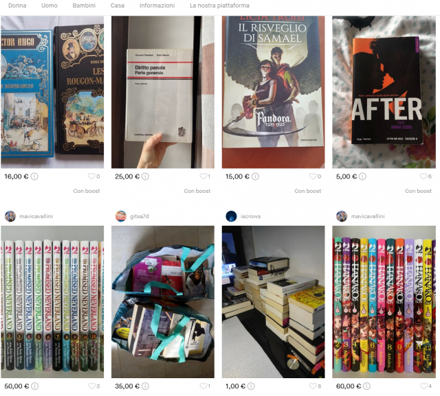 Una vetrina dei libri di Vinted