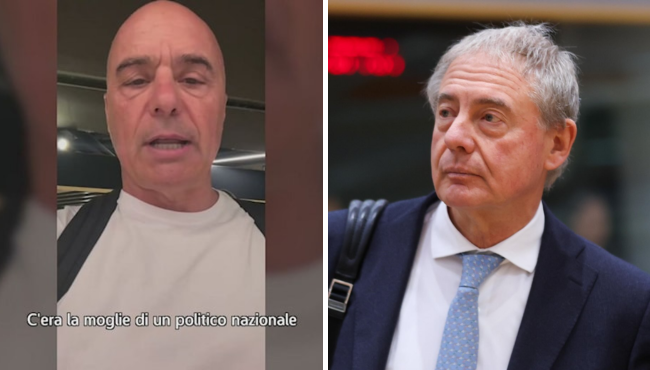 La moglie del ministro Urso scavalca la fila in aeroporto: il privilegio che racconta una grande distanza Luca Zingaretti e Adolfo Urso aeroporto caso
